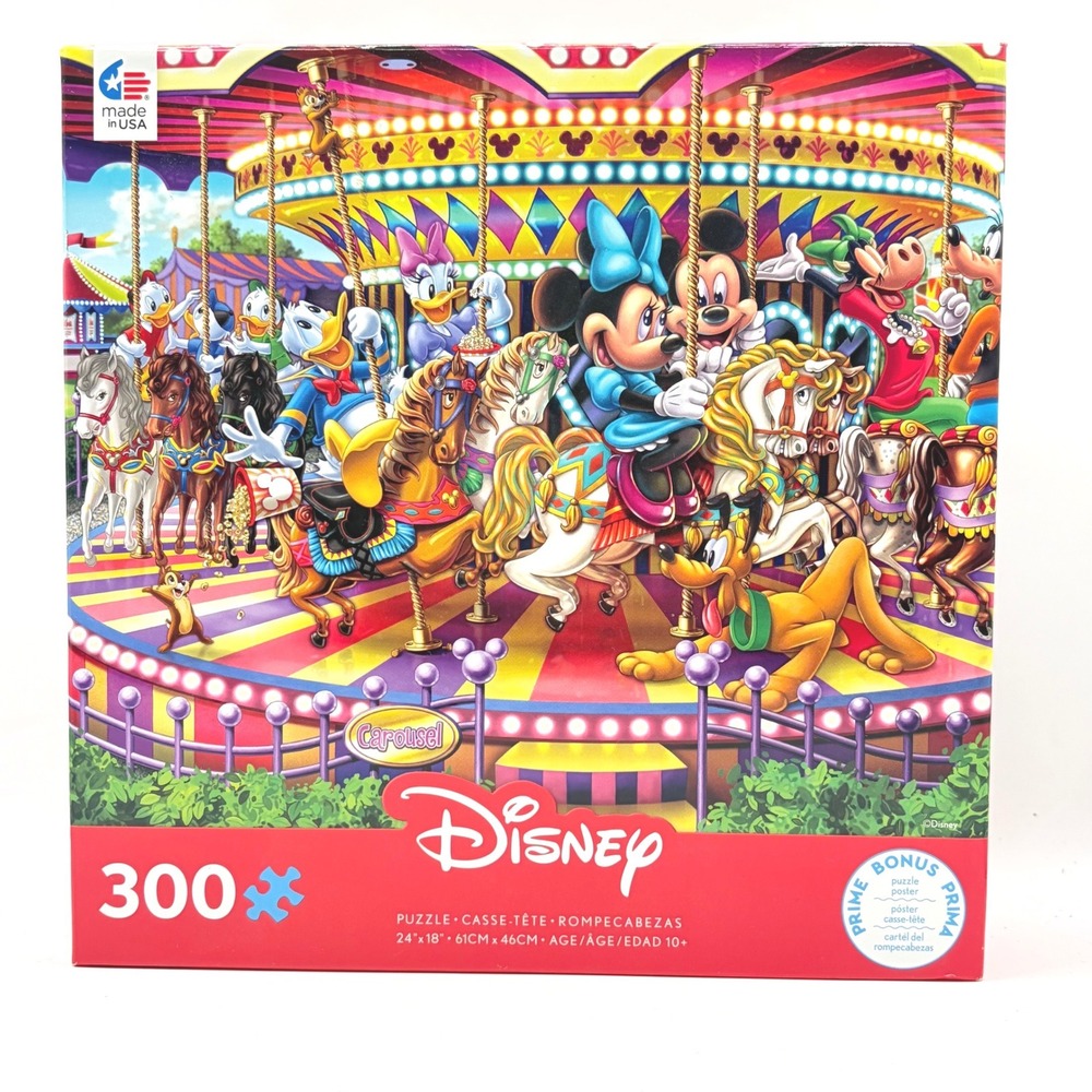 Disney‎ Carousel 300 Piece Jigsaw Puzzle Ceaco Mickey Minnie Donald New Open Box